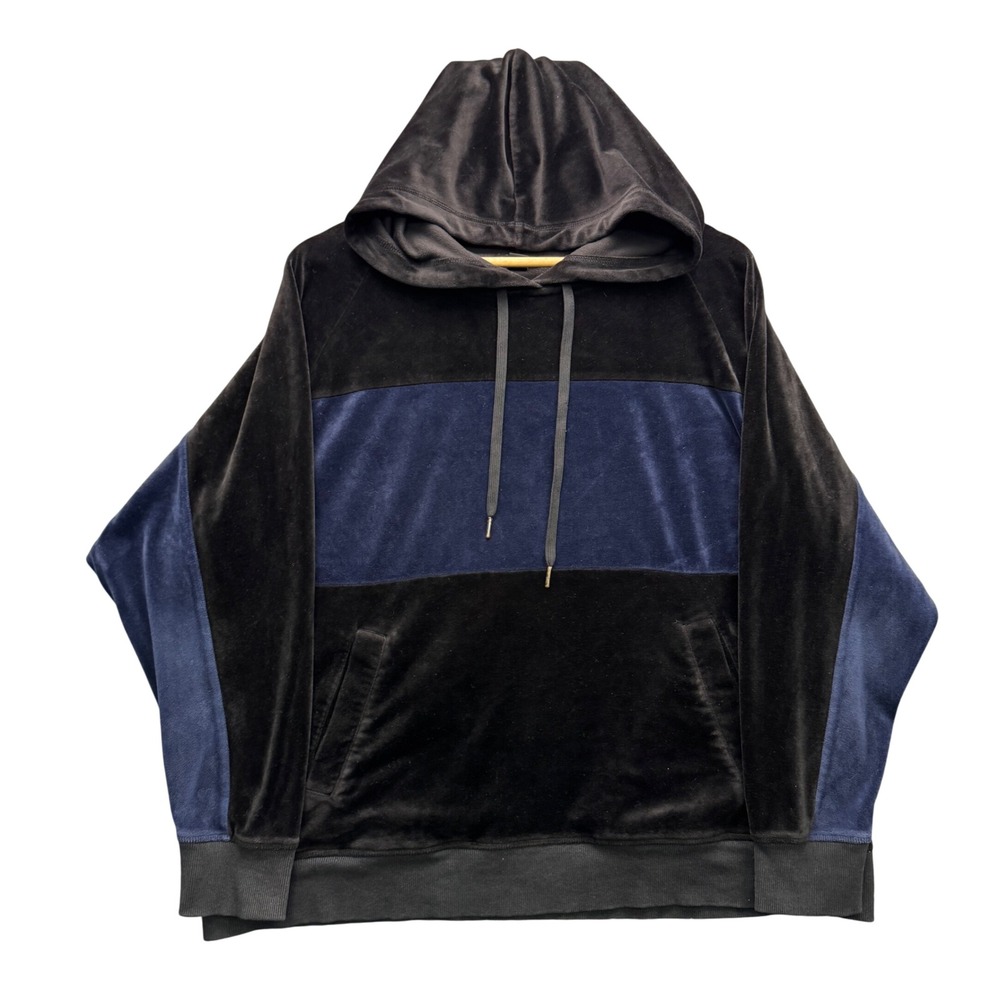 Champion Elite Velour Hoodie Mens XL Black Navy Colorblock Fleece Outdoor